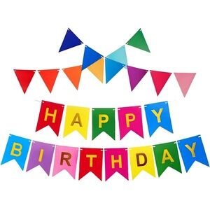 Colorful Happy Birthday Banner Rainbow Gold Letters Party Decor NEW